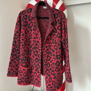 Joseph A Leopard Print Open Front Cardigan Sweater Size Large